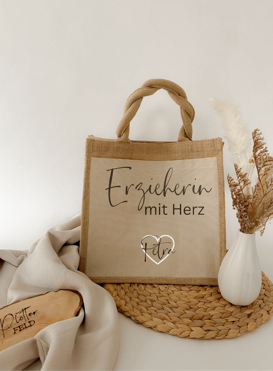Jutetasche Erzieherin mit Herz