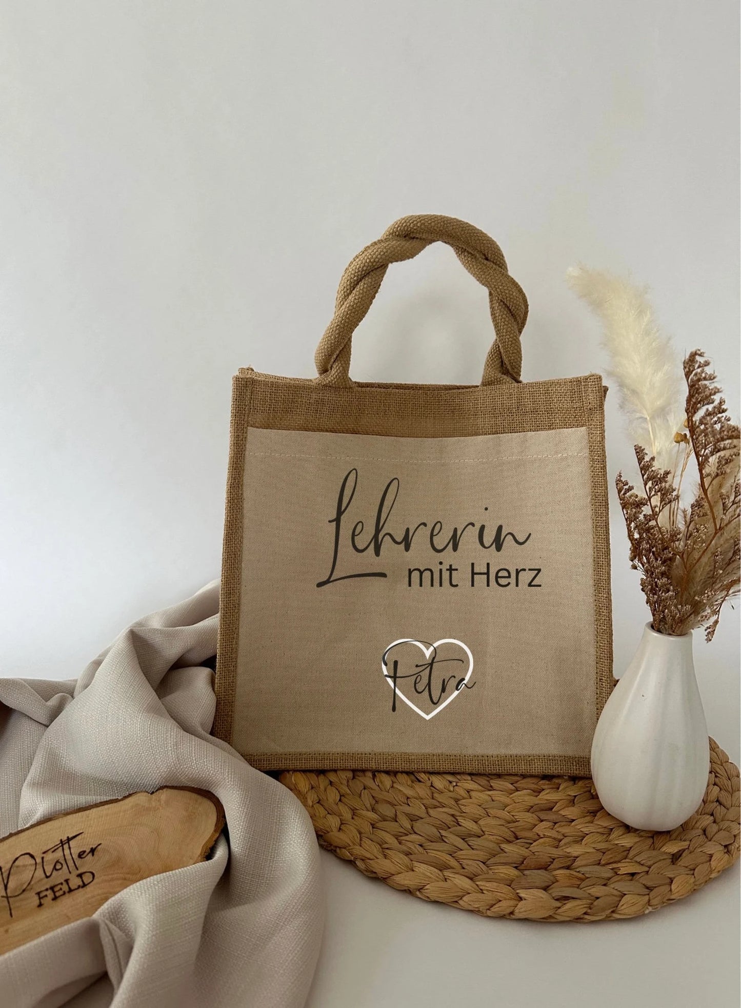Jutetasche Lehrerin mit Herz